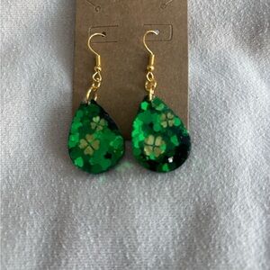 Green Teardrop Clover Earrings